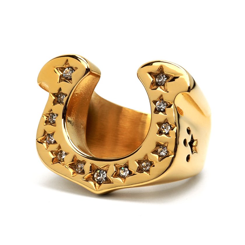 ステンレス ホースシューリング 馬蹄リング 18KGP ゴールド CZ スター