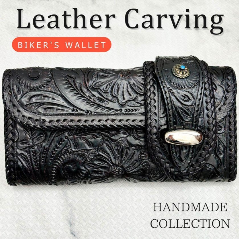 送料無料】カービング 長財布 レザー 牛革 バイカーズウォレット 本革