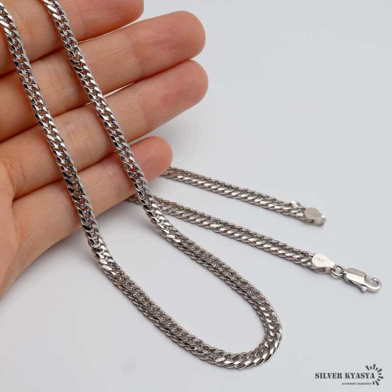 シルバー925 ダブル喜平チェーン ネックレス 幅4mm 喜平ネックレス 高