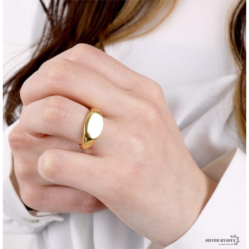 STAINLESS シンプル 印台リング メンズ レディース 指輪 ゴールド