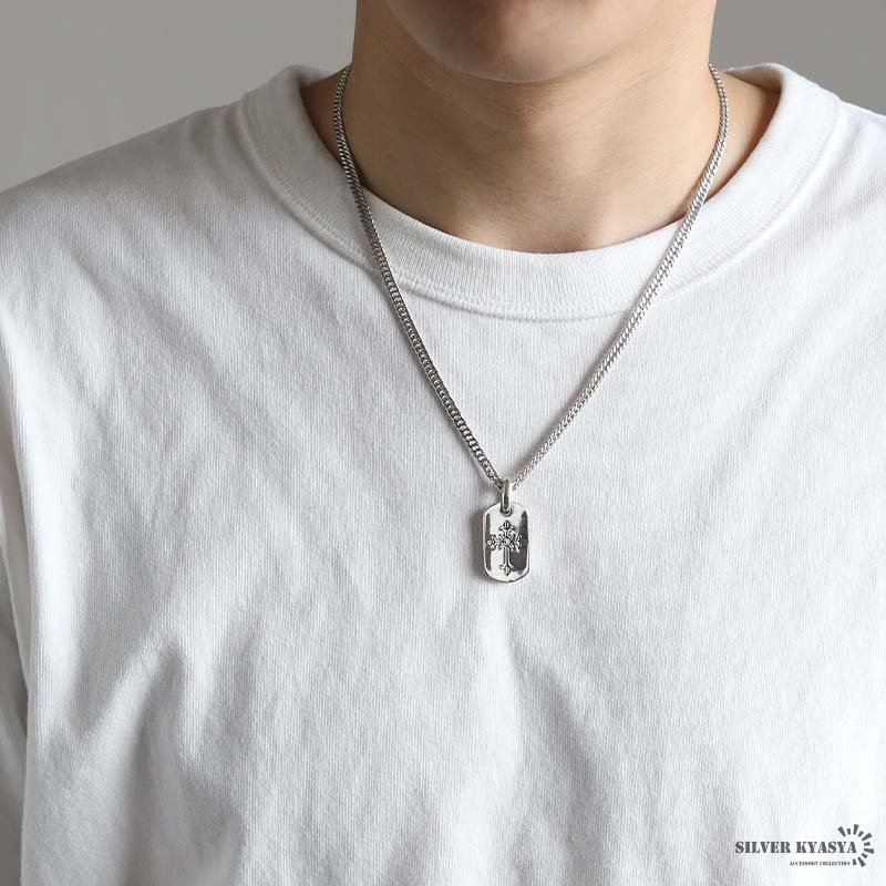 シルバー925 クロスネックレス ドッグタグネックレス ダブル喜平