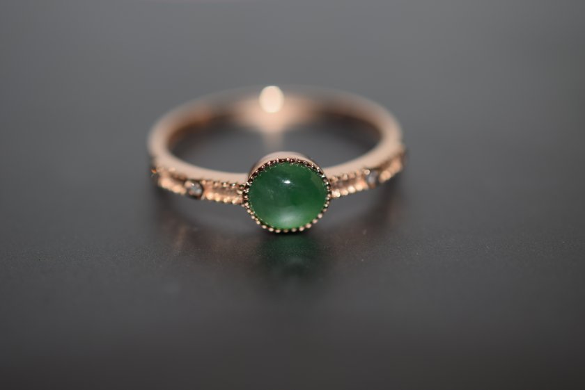 受注制作 k18金 ピンクゴールド リング 本物 翡翠 指輪 結婚記念日 母