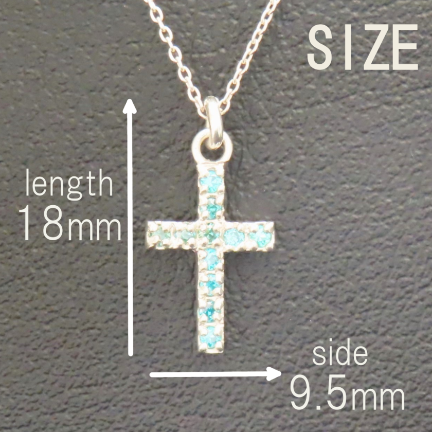 クロスネックレス シルバー925 ライトブルー 水色 キュービック