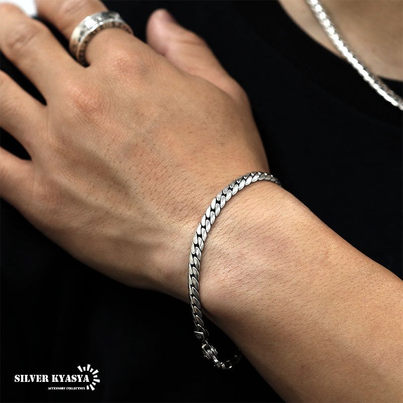 シルバー925 チェーンブレスレット 喜平 2面カット マイアミキューバン