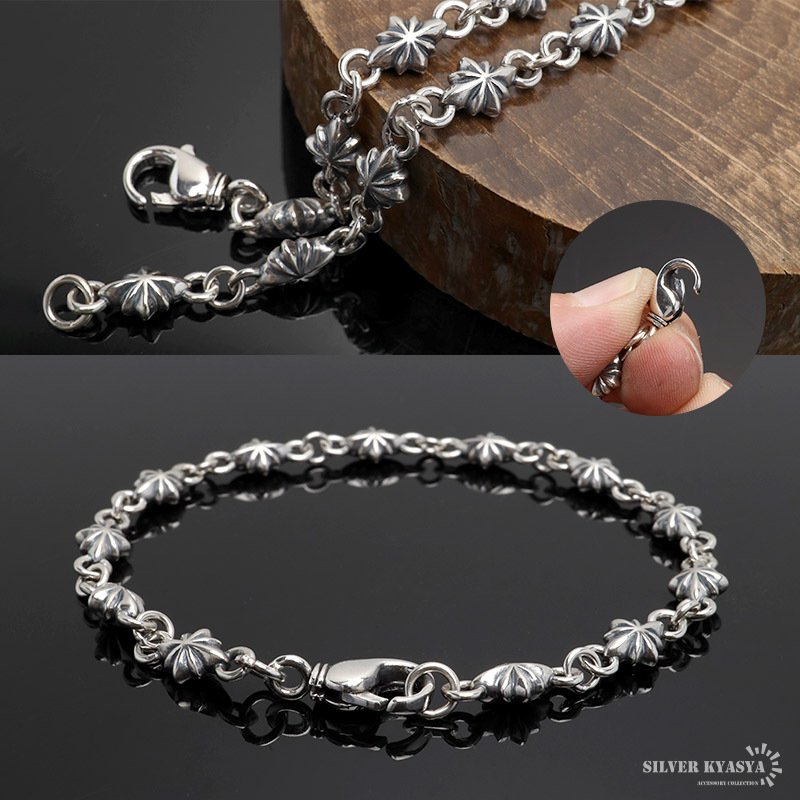 シルバー925 スターチェーンブレスレット メンズ 細身 シルバー