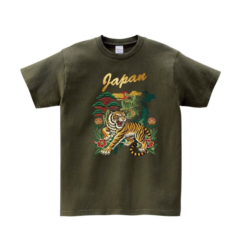 Tシャツ 半袖］ 185 スカジャン 虎 和風 横須賀 刺繍風 竹 盆栽 日本