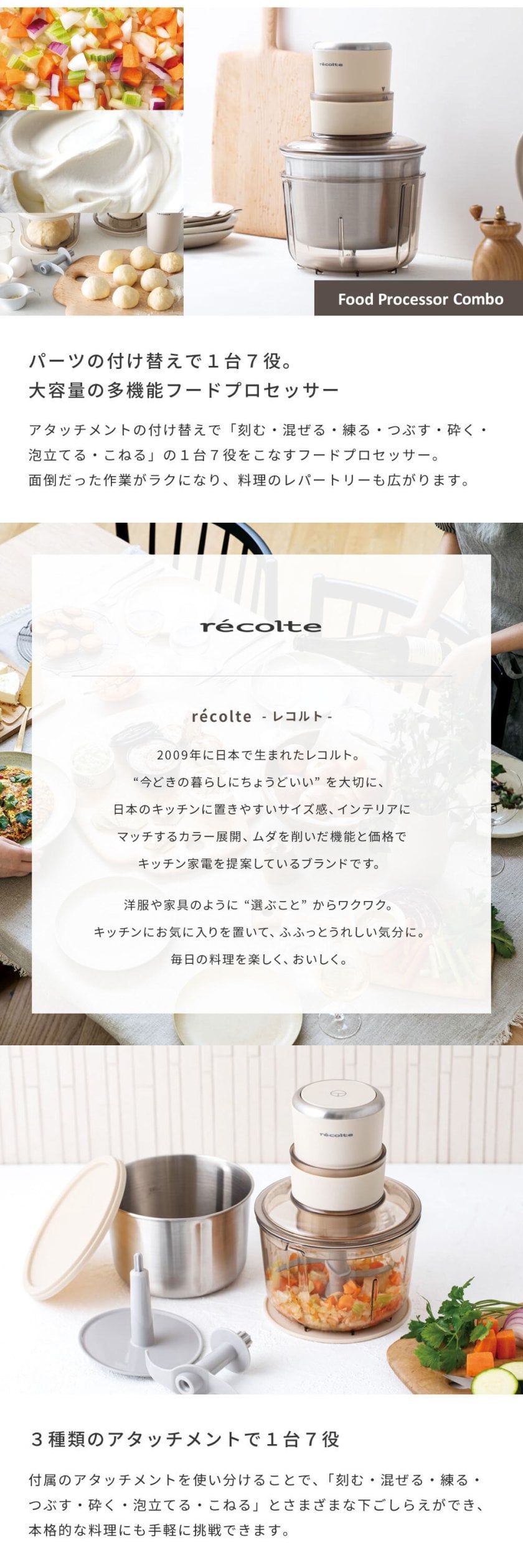 recolte レコルト フードプロセッサーコンボ クリームホワイト RCP-6