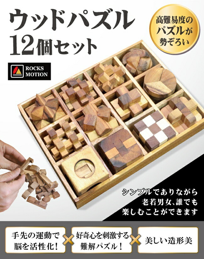 ロックスモーション ウッドパズル 12個セット[木製 立体パズル 大人