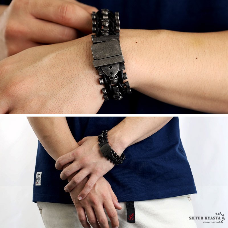 重厚 ブレスレット メンズ 本革 レザーブレスレット スカル