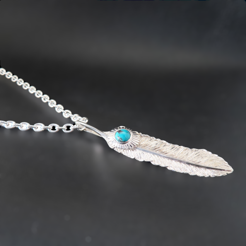 ターコイズフェザーネックレス L シルバー925 【刻印無料】 ターコイズ