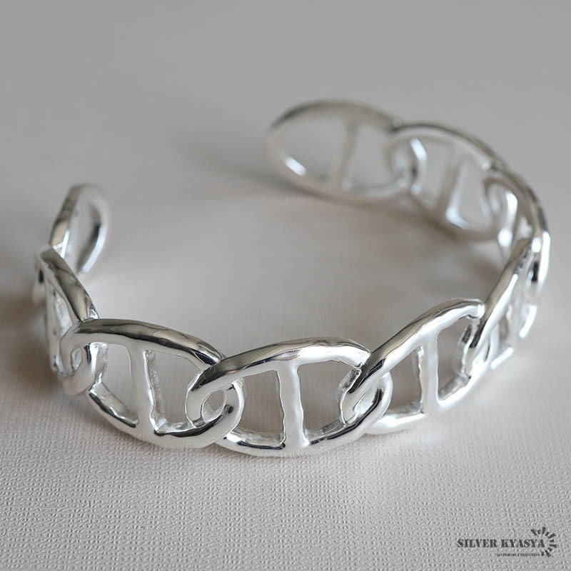 アンカーチェーンバングル シルバー925 チェーンバングル 透かし コマ