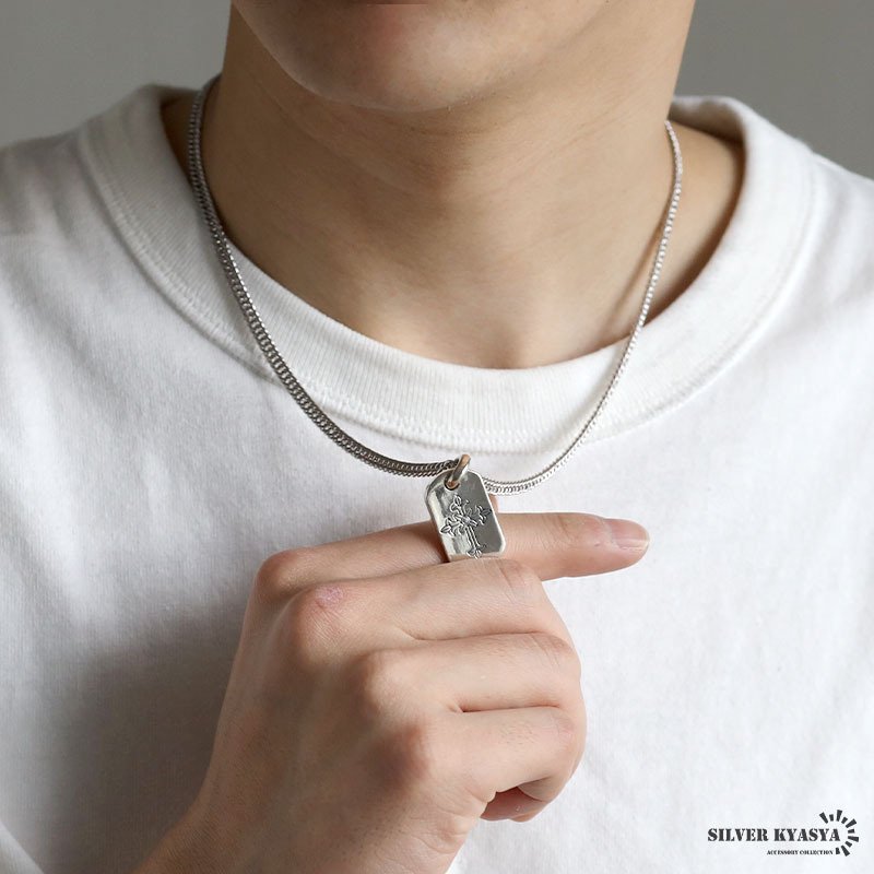 シルバー925 クロスネックレス ドッグタグネックレス ダブル喜平