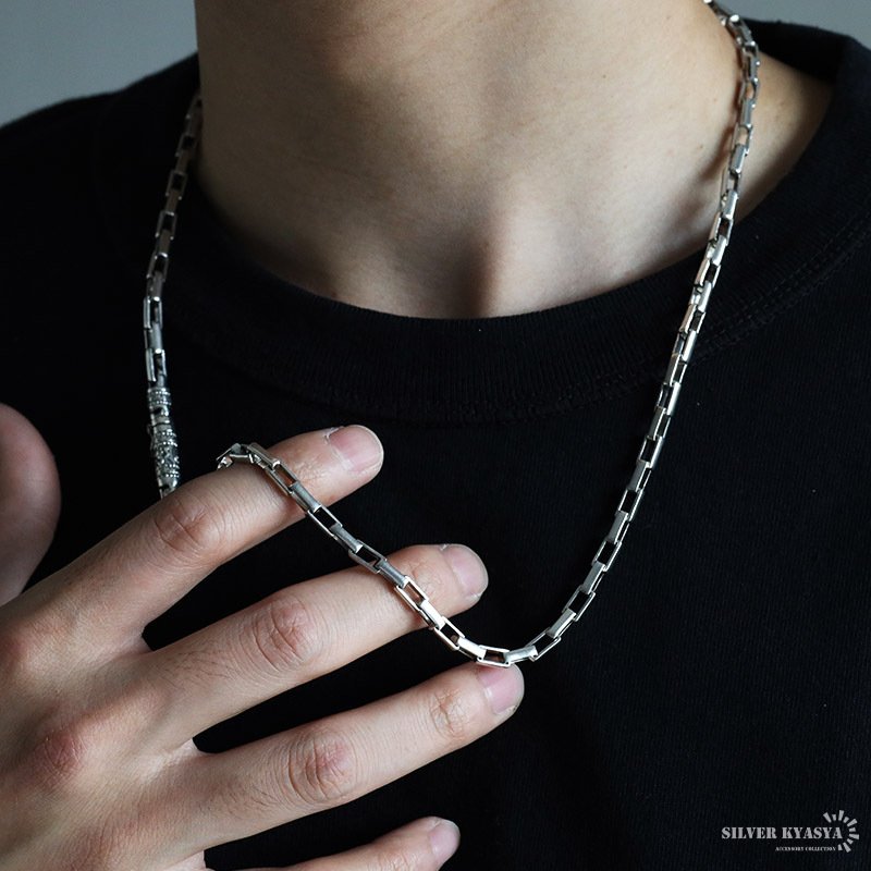 シルバー925 ボックスチェーンネックレス 60cm 長小豆チェーン 六字