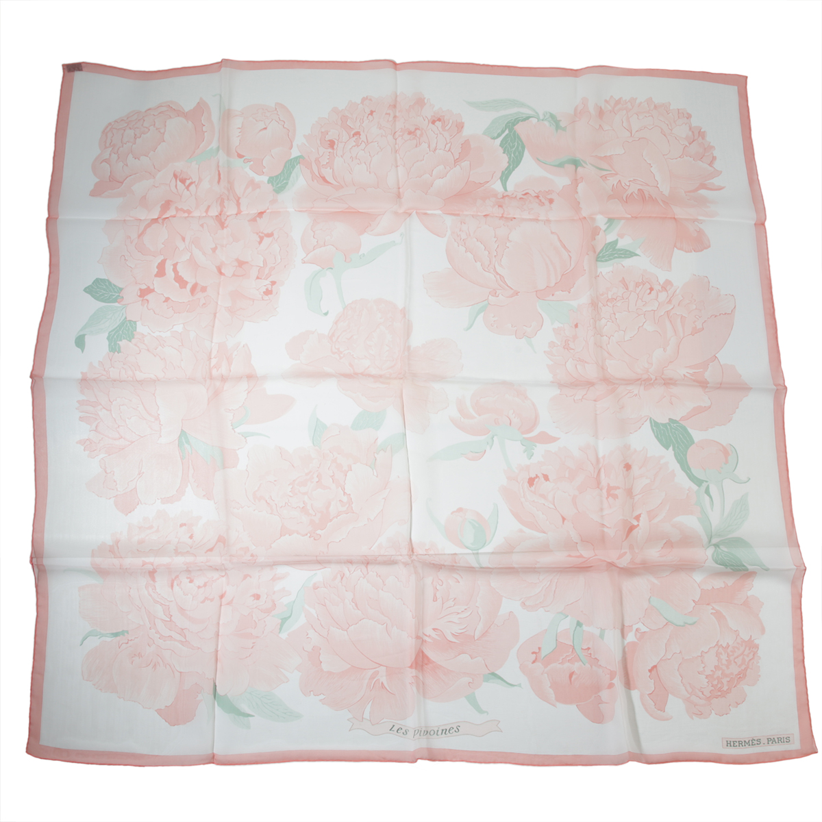 Unused ( Rank NS ) HERMÈS Carre 90 Les Pivoines scarf Pink Silk