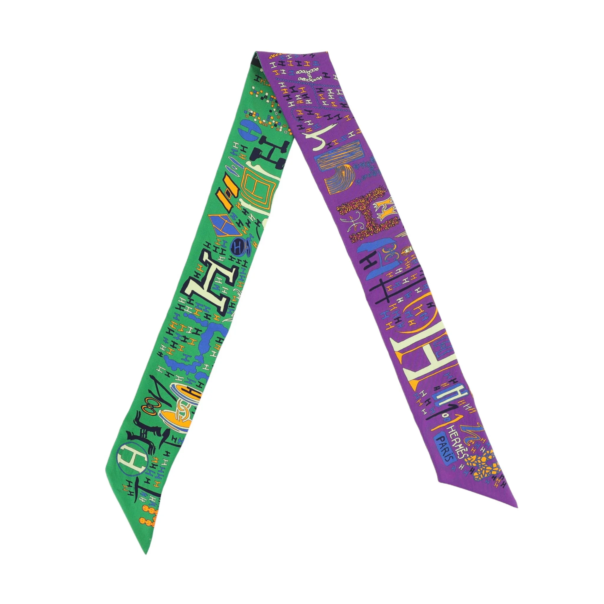 ランク SA HERMÈS エルメス ツイリー 1001 H グリーン パープル シルク