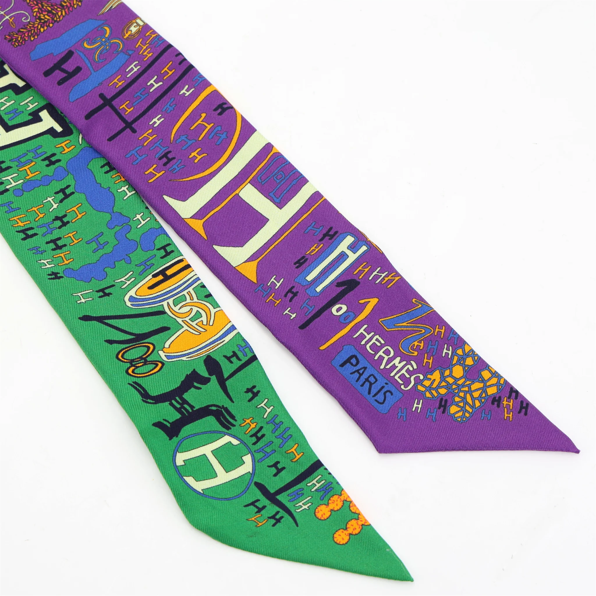 ランク SA HERMÈS エルメス ツイリー 1001 H グリーン パープル シルク