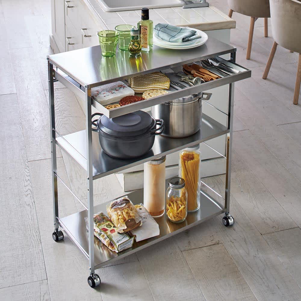 ステンレス作業台ワゴン 引き出し1杯タイプ 幅73.5cm 通販 - ディノス