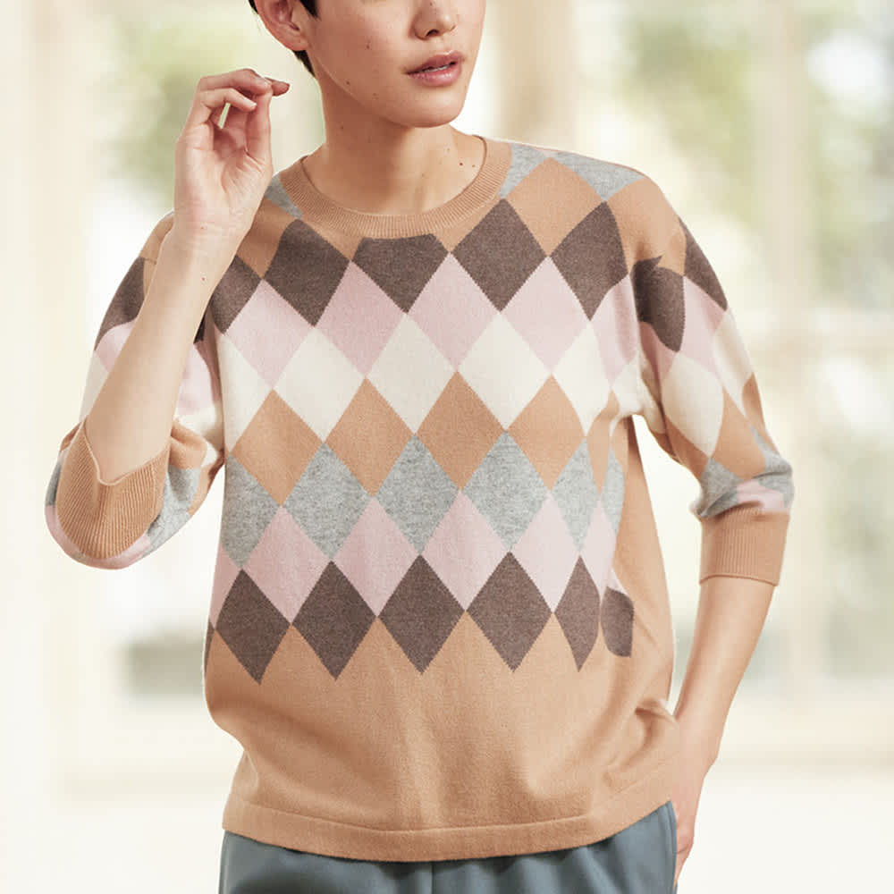 ウールカシミヤインターシャ アーガイル柄プルオーバー 通販 - ディノス