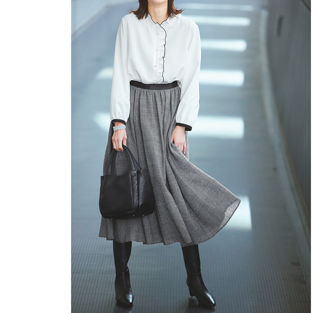尾州産 ウールガーゼ チェック柄 ギャザースカート 通販 - ディノス