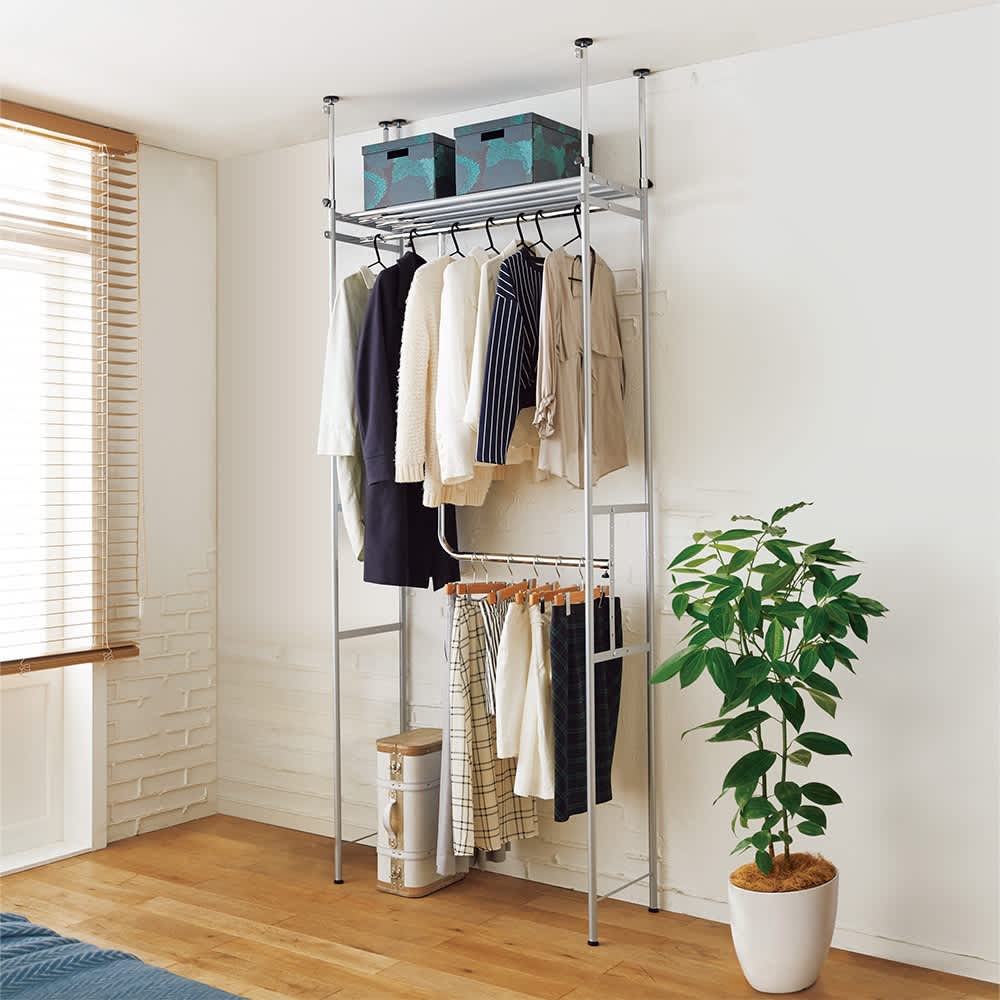 ウォークイン突っ張りハンガー 幅78cm～128cm・ハイタイプ（高さ218cm