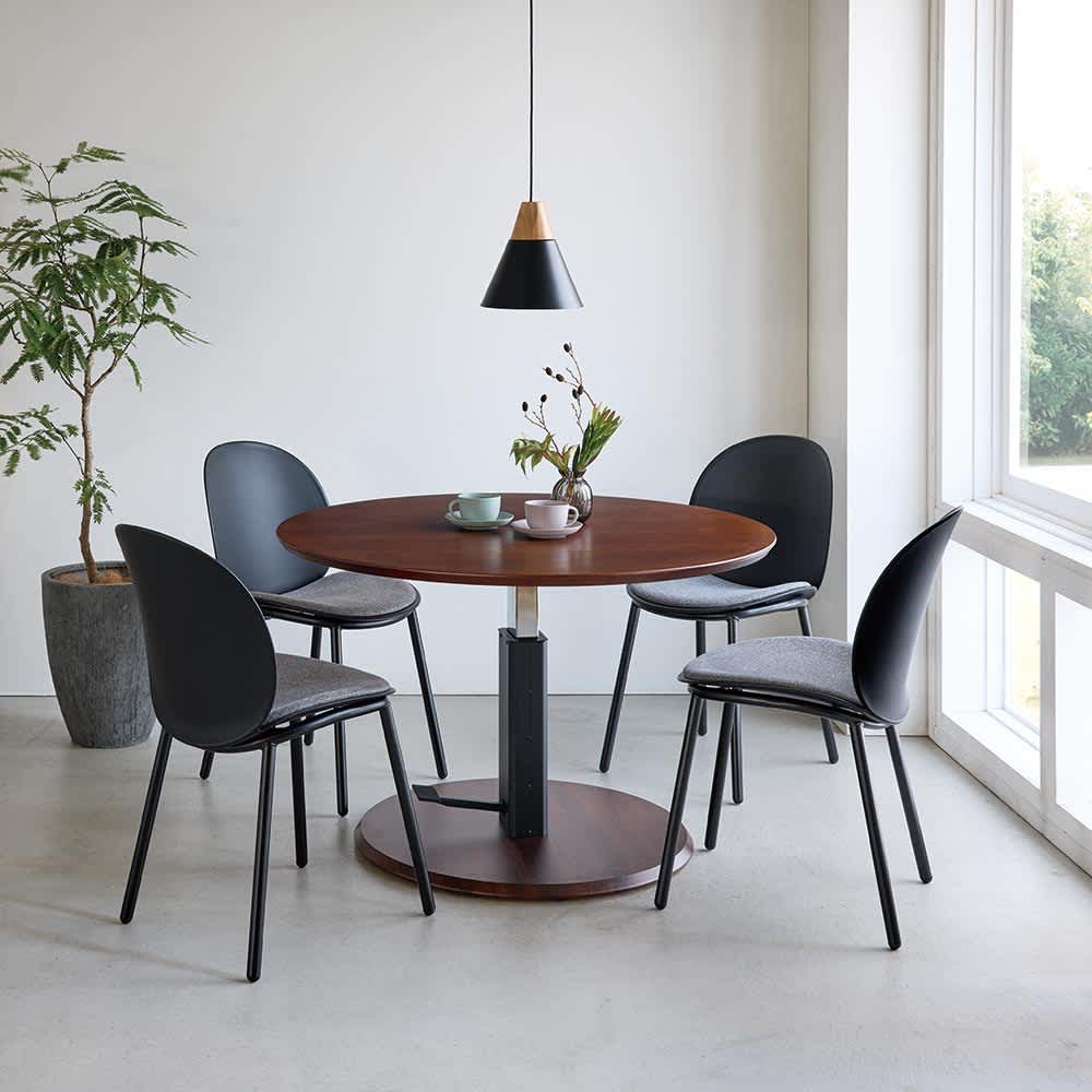 高さ自由自在 カフェスタイルダイニング 丸形昇降テーブル 径90cm