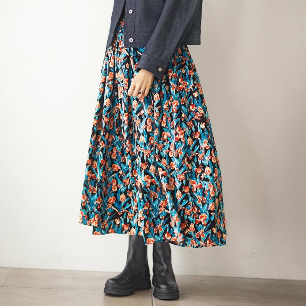 花柄プリント ギャザースカート 通販 - ディノス