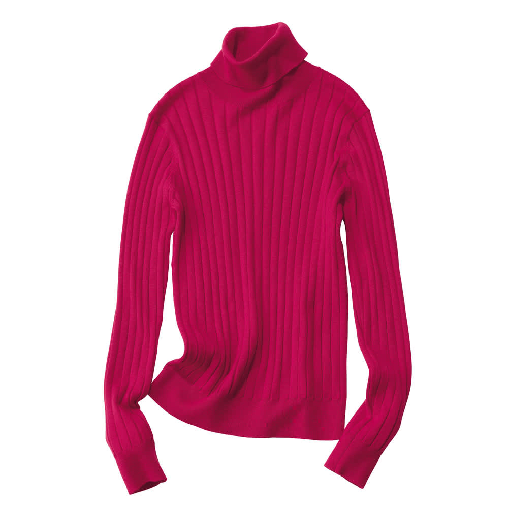 エクストラファインメリノウールニット ワイドリブ タートルネック