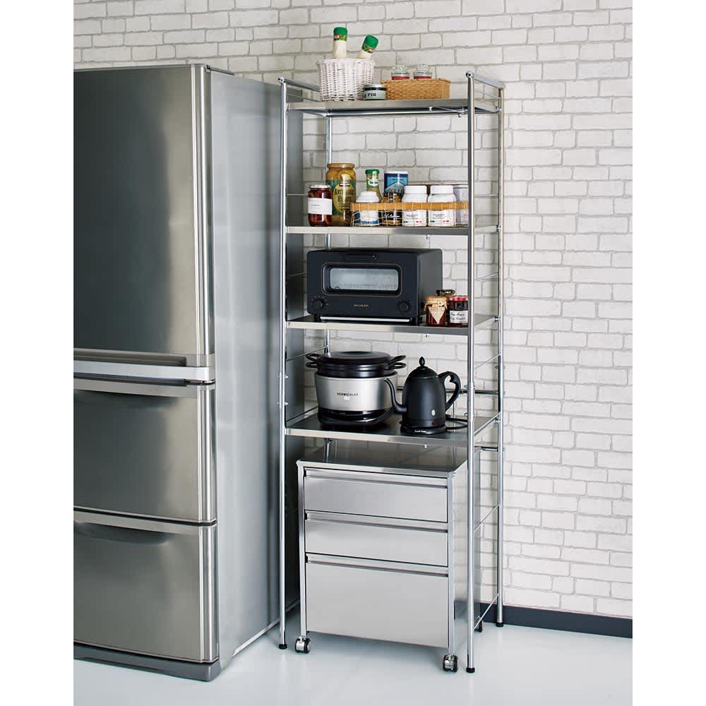 ステンレス棚ダストボックス上幅伸縮ラック 棚4段 通販 - ディノス