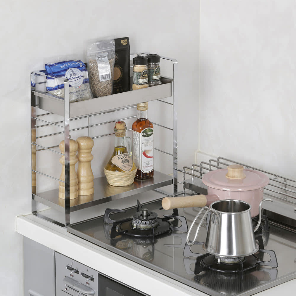 幅が選べるステンレス棚スパイスラック（上段ボックスタイプ） 通販