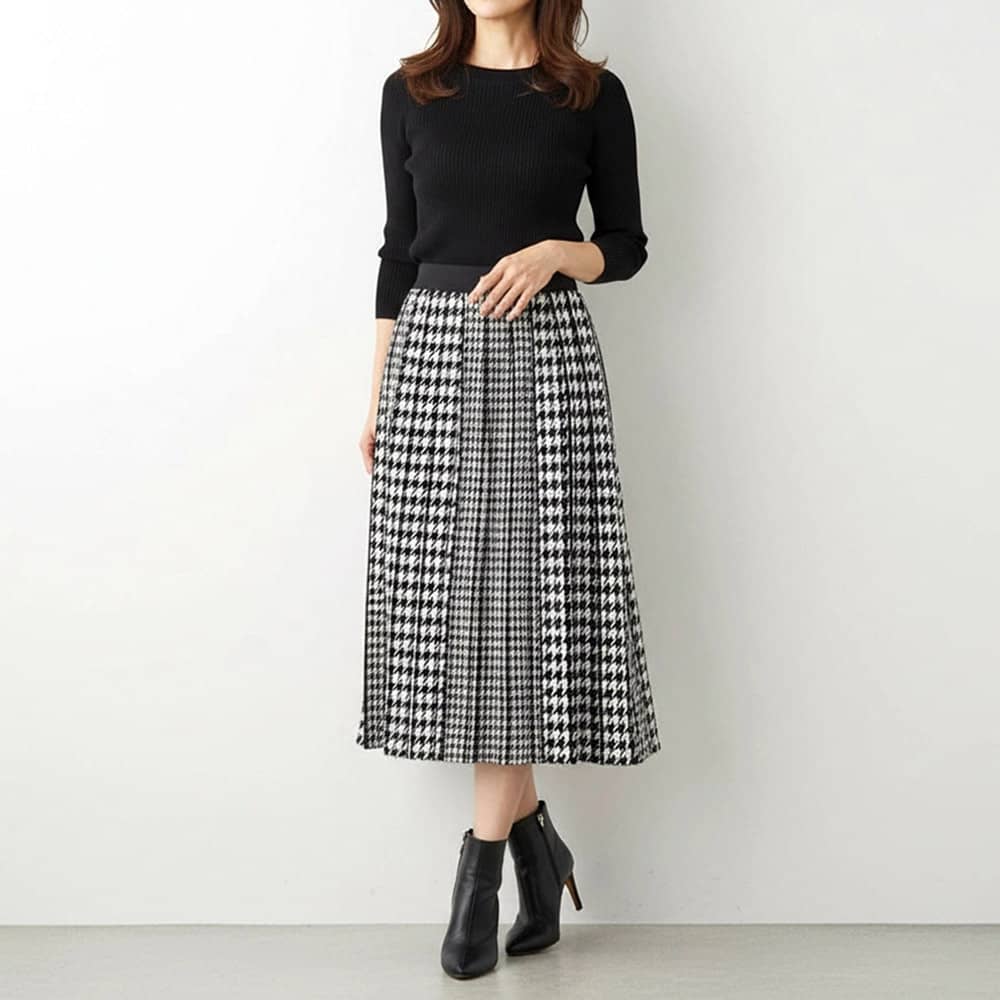 千鳥柄ジャカード ニットプリーツスカート 通販 - ディノス