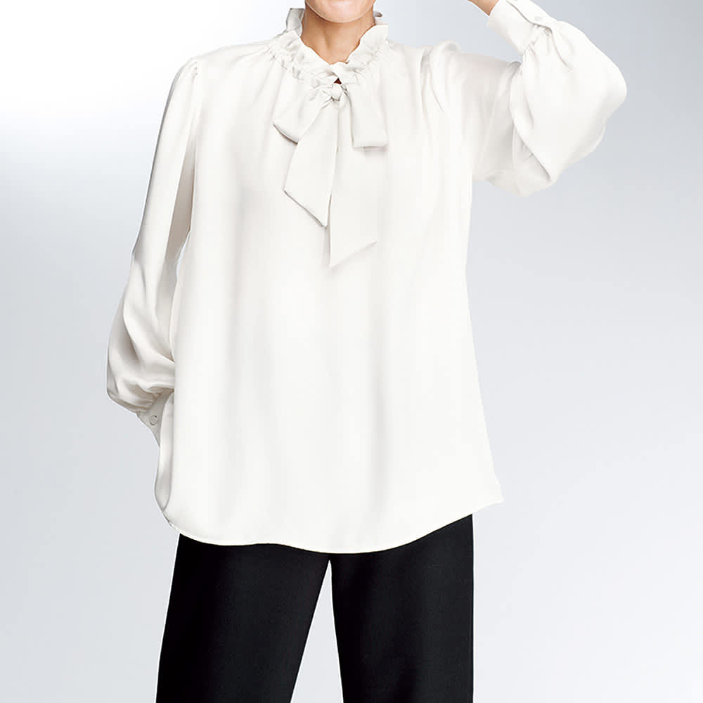 とろみサテン ボウタイ ギャザーブラウス 通販 - ディノス
