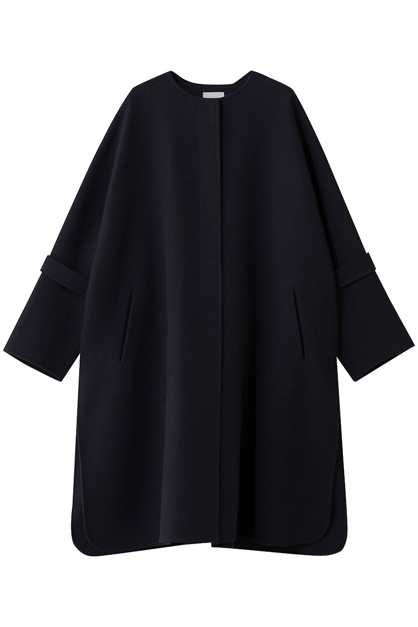 ebure(エブール)｜リュクスメルトン ノーカラーロングコート/ネイビー