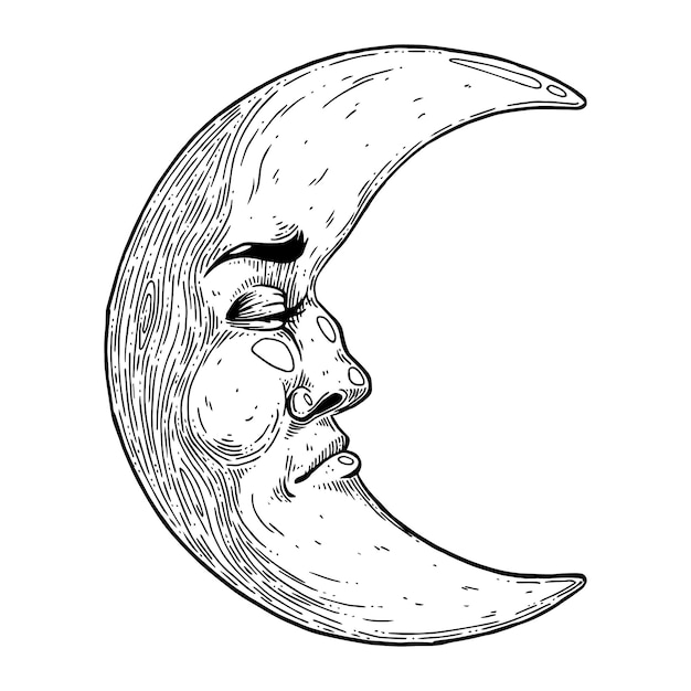 顔からの神秘的な月手作りのベクターアートイラスト | Premiumベクトル素材
