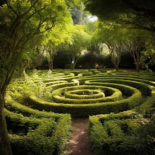 植物迷路のある魅惑の庭園 | Premium AI生成画像