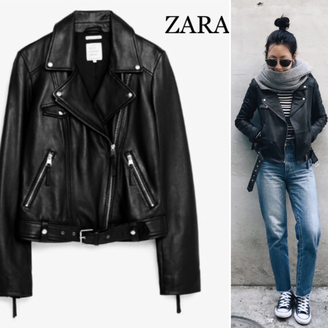☆リアルレザー☆【ZARA】 ラムレザー ダブルライダースジャケット L 黒