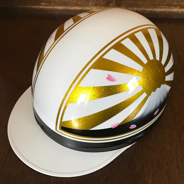 新品 キャンディーゴールドラメ 富士日章 コルク半 ヘルメット 桜の