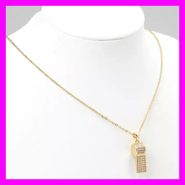 笛 ネックレス ゴールド ホイッスル ストーン キラキラ ユニセックス