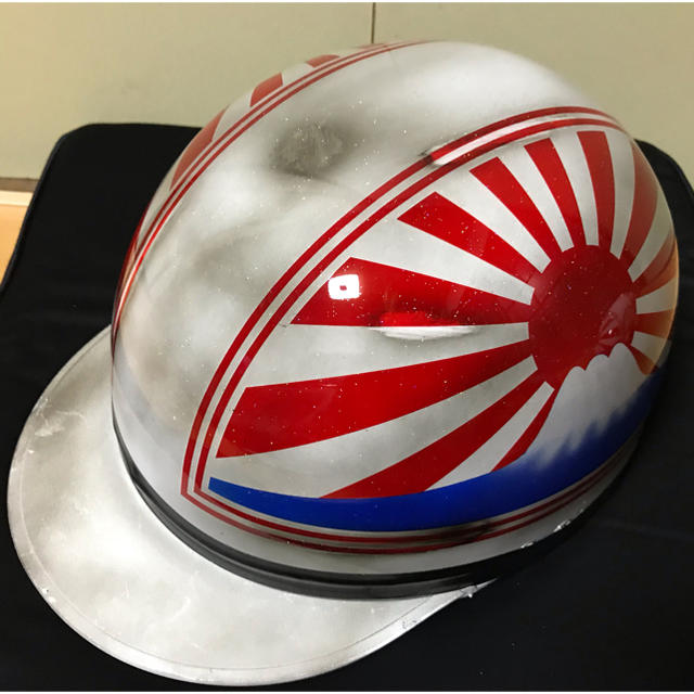 新品 やられ塗装 7色ラメ入り 富士日章 コルク半 ヘルメット ツヤツヤ