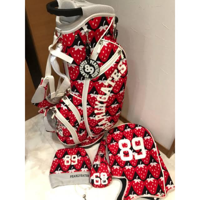 PEARLY GATES ゴルフバッグ ホワイト/レッド/ヘッドカバーフルセット