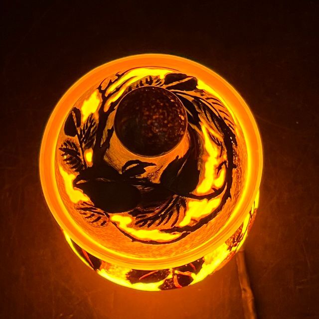 ドームナンシー ポット型 卓上照明 カメオ彫り 被せガラス ナイト