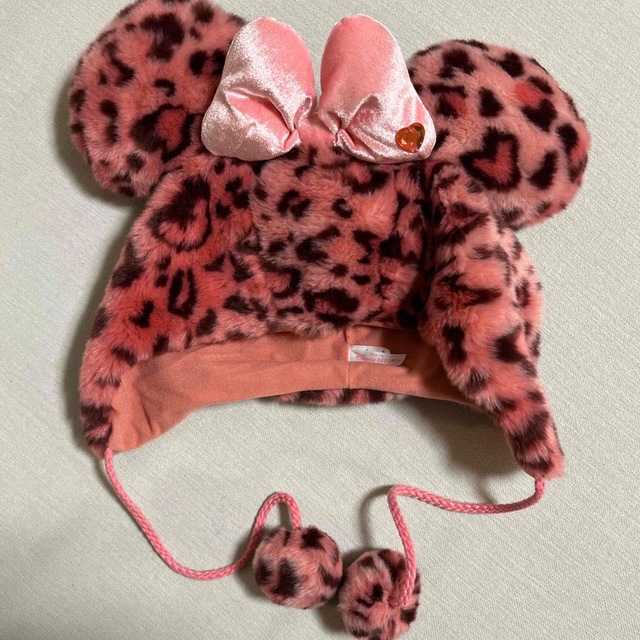 ディズニー ミニーマウス ヒョウ柄 マフラーキャップ ピンク
