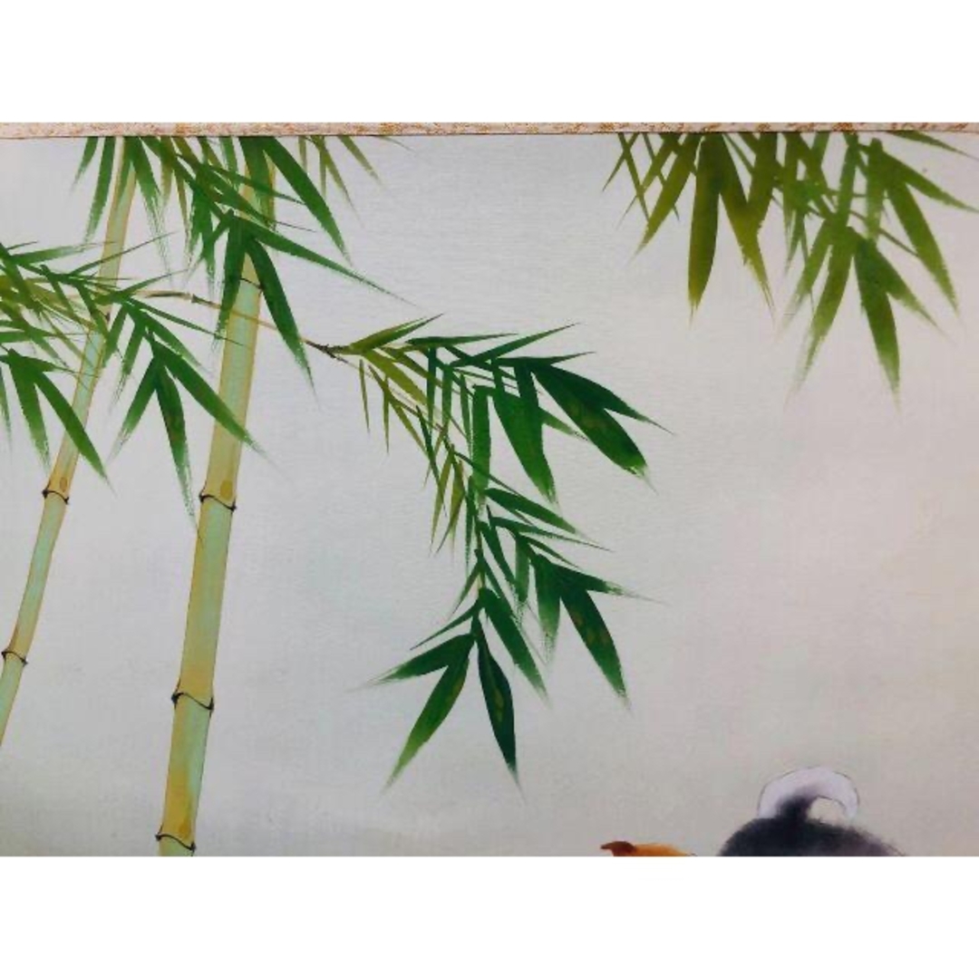 掛軸 田中香石『一笑之図 竹+子犬図』日本画 縁起物 絹本 共箱付 美品