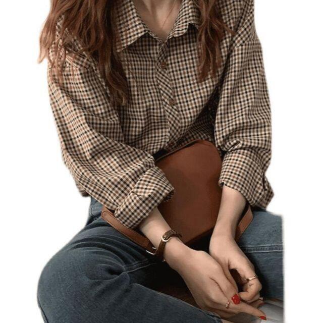 チェック シャツ 長袖 茶系 合わせやすい ブラウン 春の通販 by 【GW