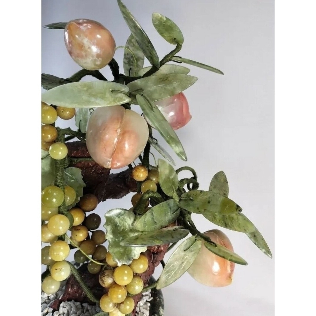 中国美術 玉石葡萄 ぶどう鉢植 彫刻 玉石鉢 置物 オブジェ インテリア