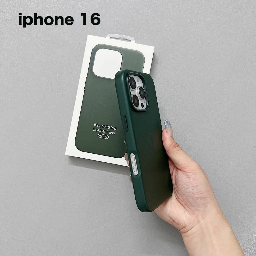 新品】純正互換品 iPhone16 ケースレザーケース グリーンの通販 by