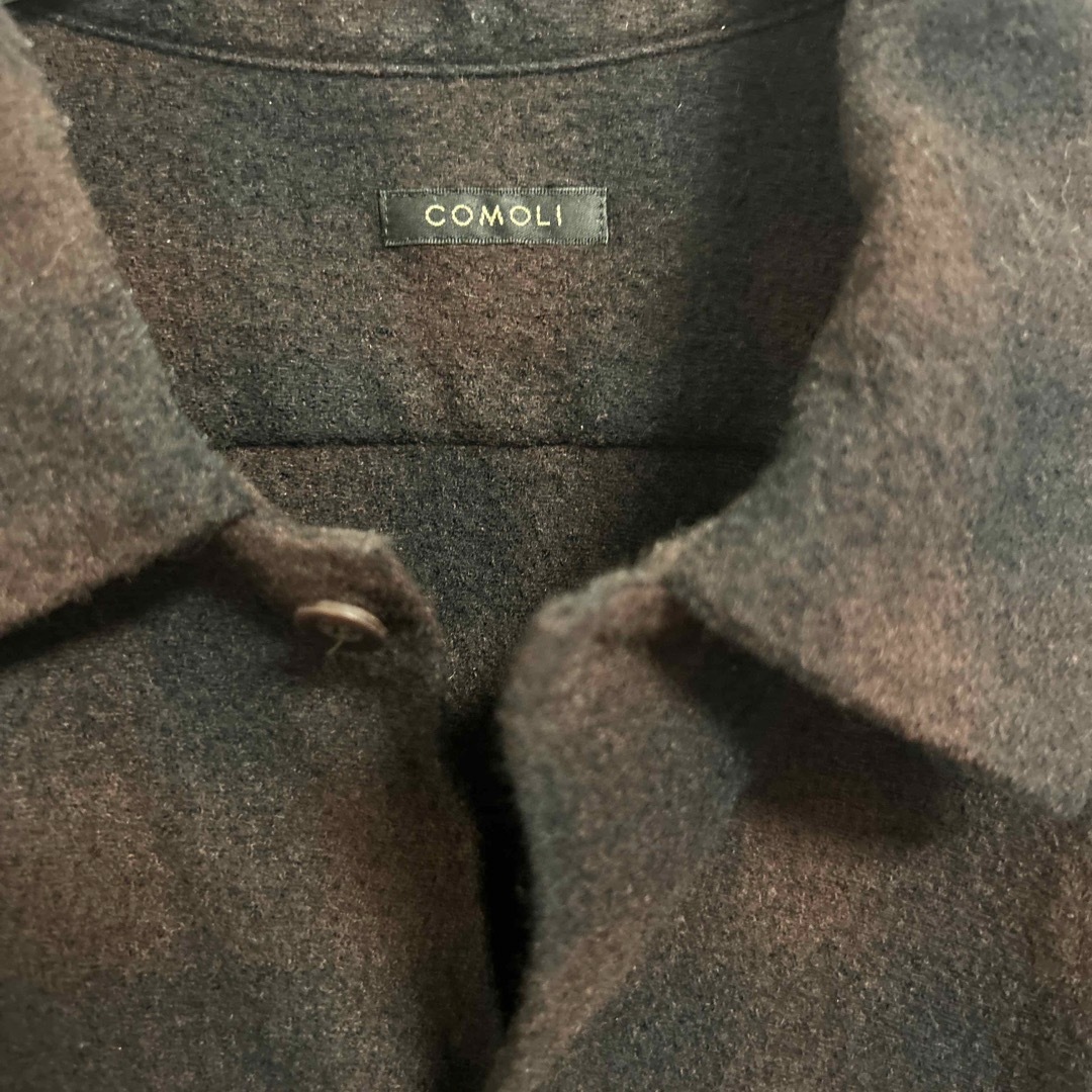COMOLI - COMOLI ウールチェックオープンカラーシャツ カシミヤ混