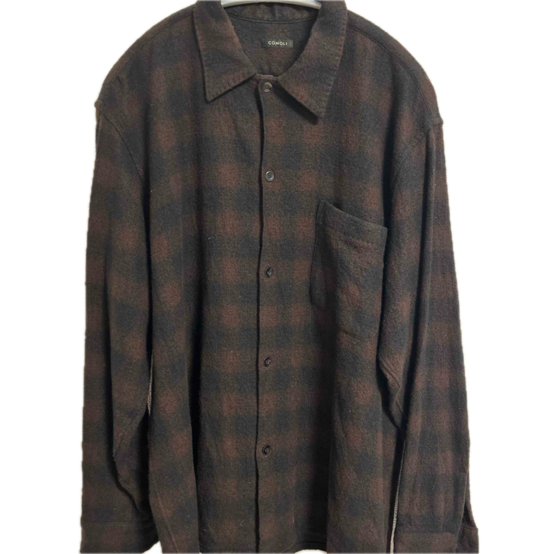 COMOLI - COMOLI ウールチェックオープンカラーシャツ カシミヤ混