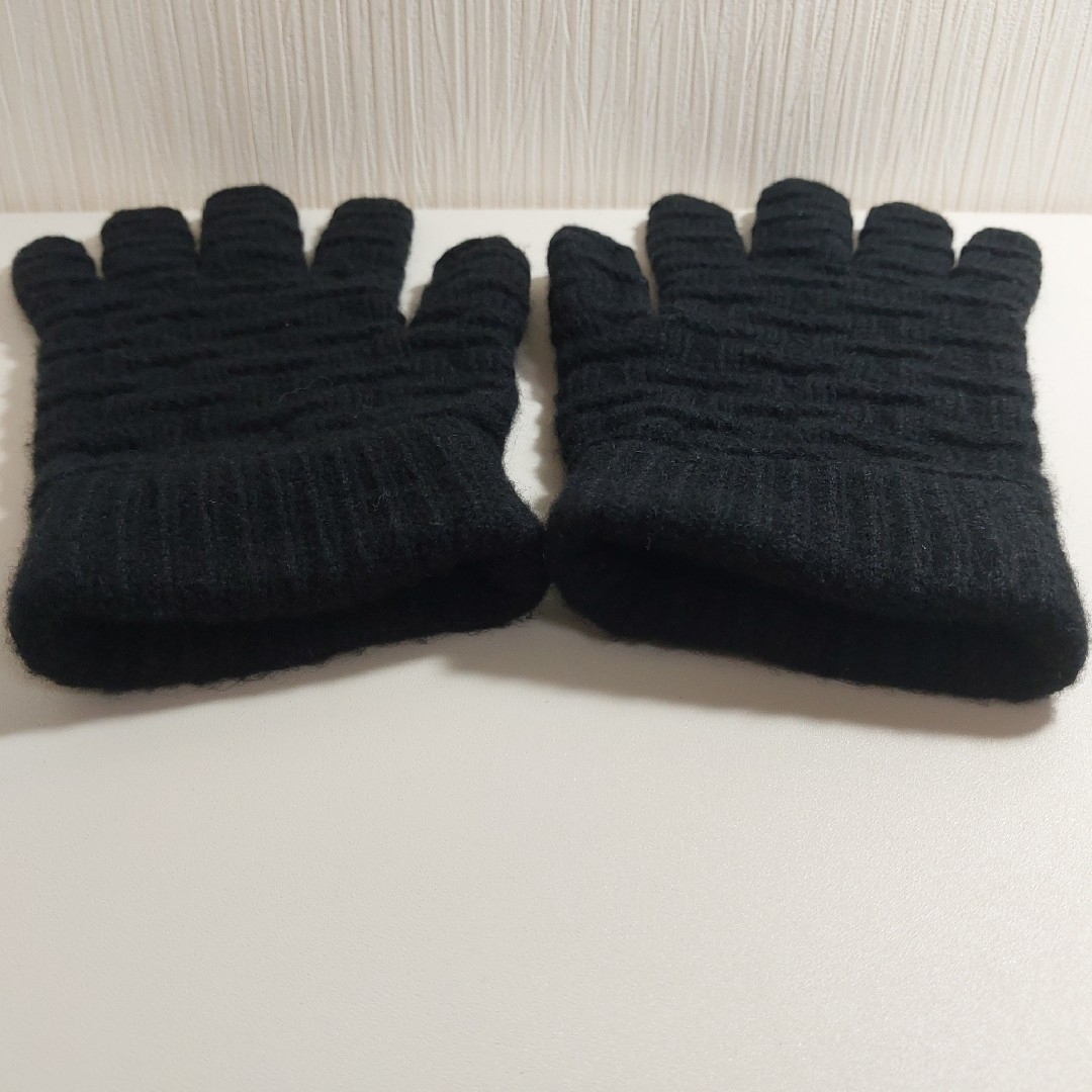 エルメス HERMES 黒 ニット 手袋 編み込みデザイン エルメス HERMES 黒