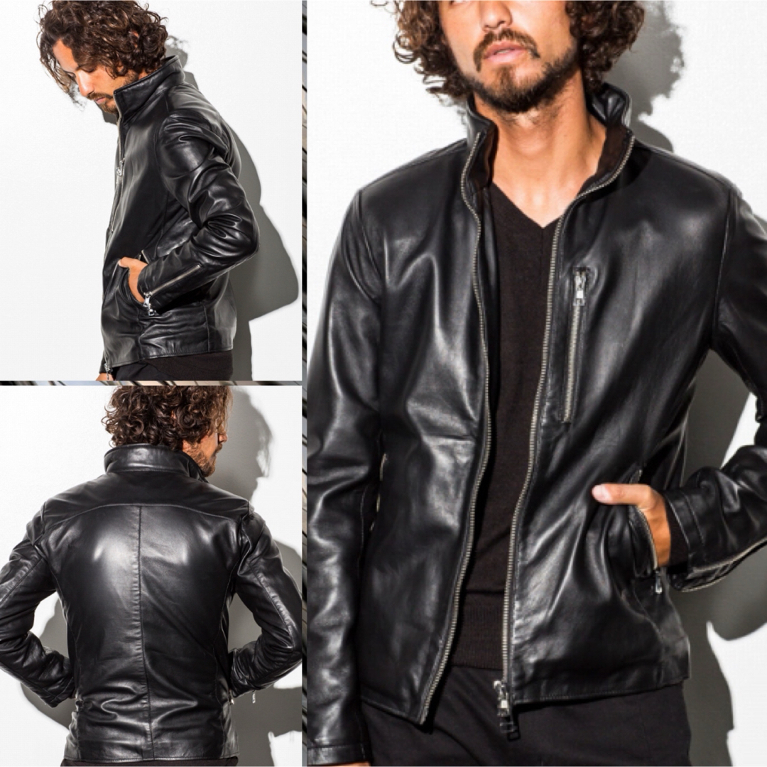 ☆タグあり定価14.5万円AKM B310 ラムレザー革ジャンネイビー