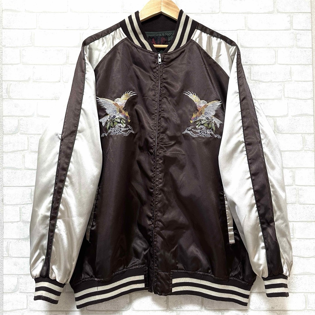 一心如鏡 ビッグサイズ5L スカジャン 鷹 鷲 和柄刺繍 ブルゾン サテン